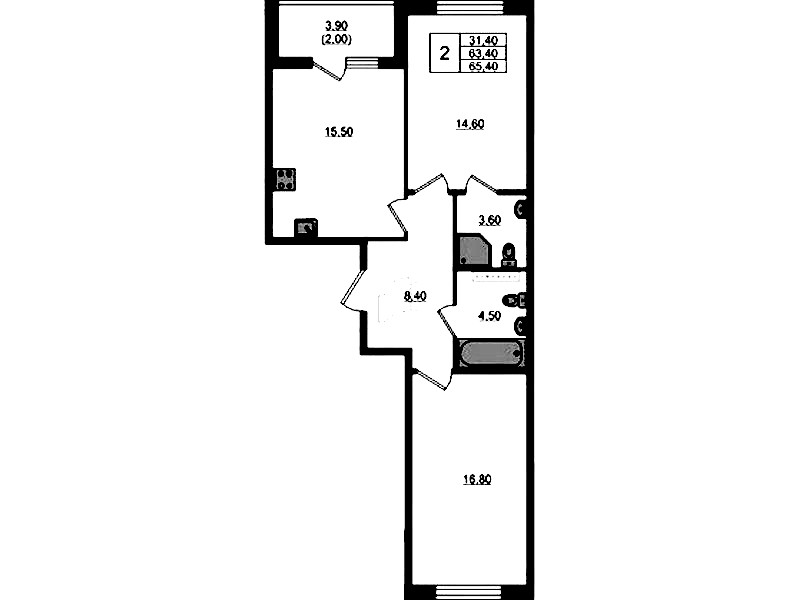 2-комнатная квартира 65.4 м², 3/4 эт., ЖК «Пулковский дом»